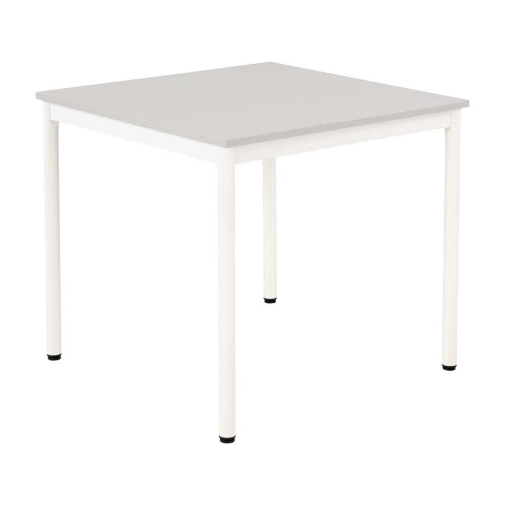 Table de restauration Budget carre 80 cm - Plateau stratifi Gris - Pieds mtal Blanc