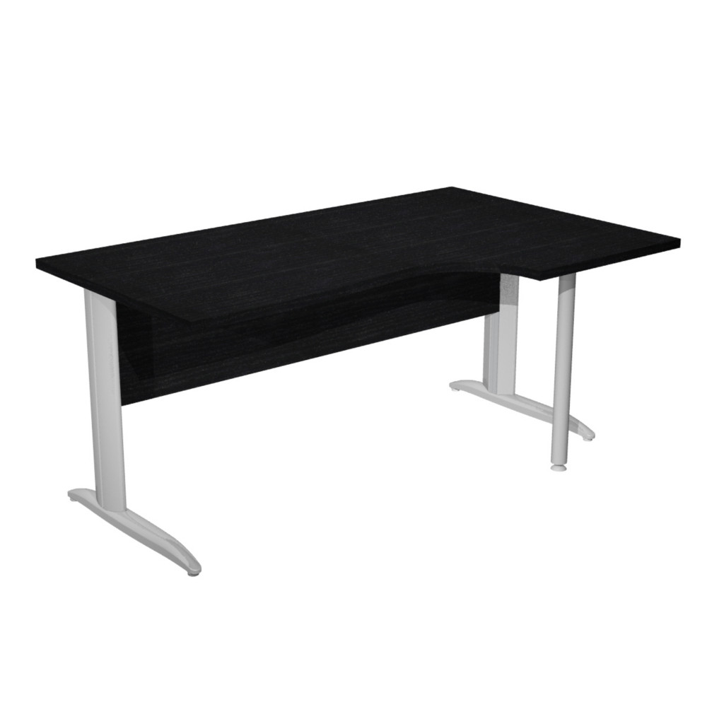 Bureau d'angle compact retour  droite Pronto Mtal - L.160 x P.100 cm - Plateau Noir - Pieds L Chrome
