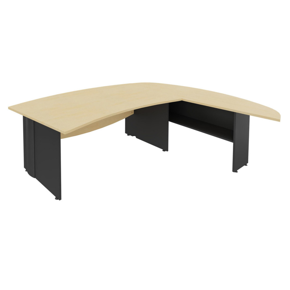 Pack Direction Activity : Bureau + retour courbes L.230 x P.192 cm - Plateau Htre - Pieds pleins Anthracite