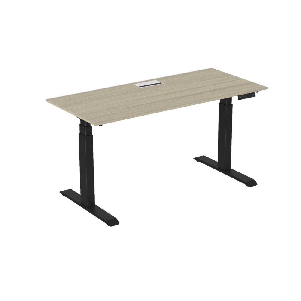 Bureau assis-debout Activ'o - Rglage lectrique en hauteur - L.180 x P.80 cm - Plateau Chne avec top access - Pieds mtal Noir