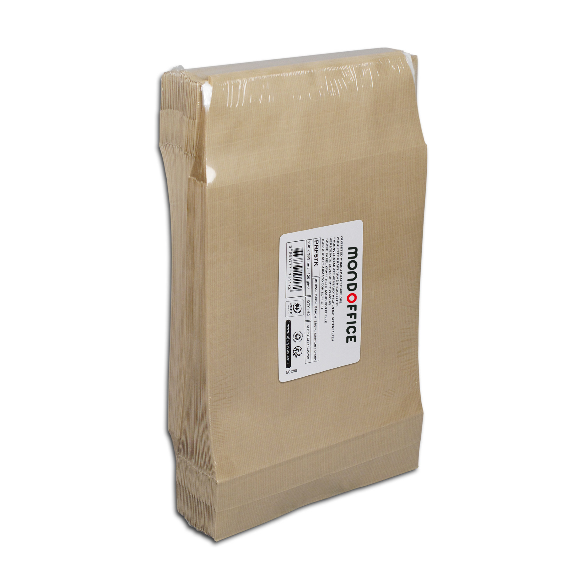 MONDOFFICE Pochette kraft brun 280 x 365 mm 120g sans fenêtre - soufflet 7 cm - autocollante bande protectrice - Lot de 50