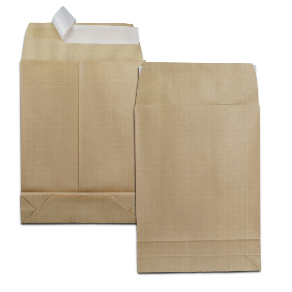 RAJA Pochette kraft brun 280 x 365 mm 120g sans fentre - soufflet 7 cm - autocollante bande protectrice - Lot de 50