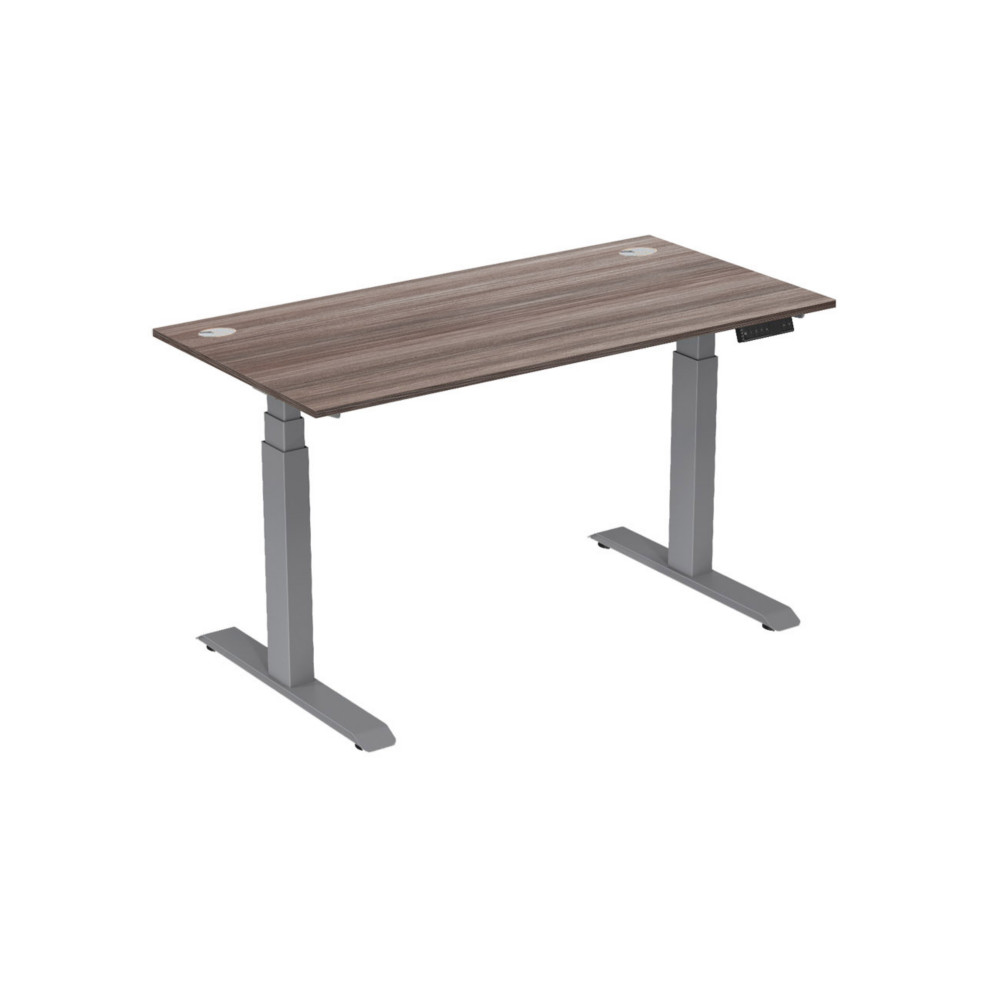 Bureau assis-debout Activ'o - Rglage lectrique en hauteur - L.160 x P.80 cm - Plateau Cdre avec obturateurs - Pieds mtal Gris