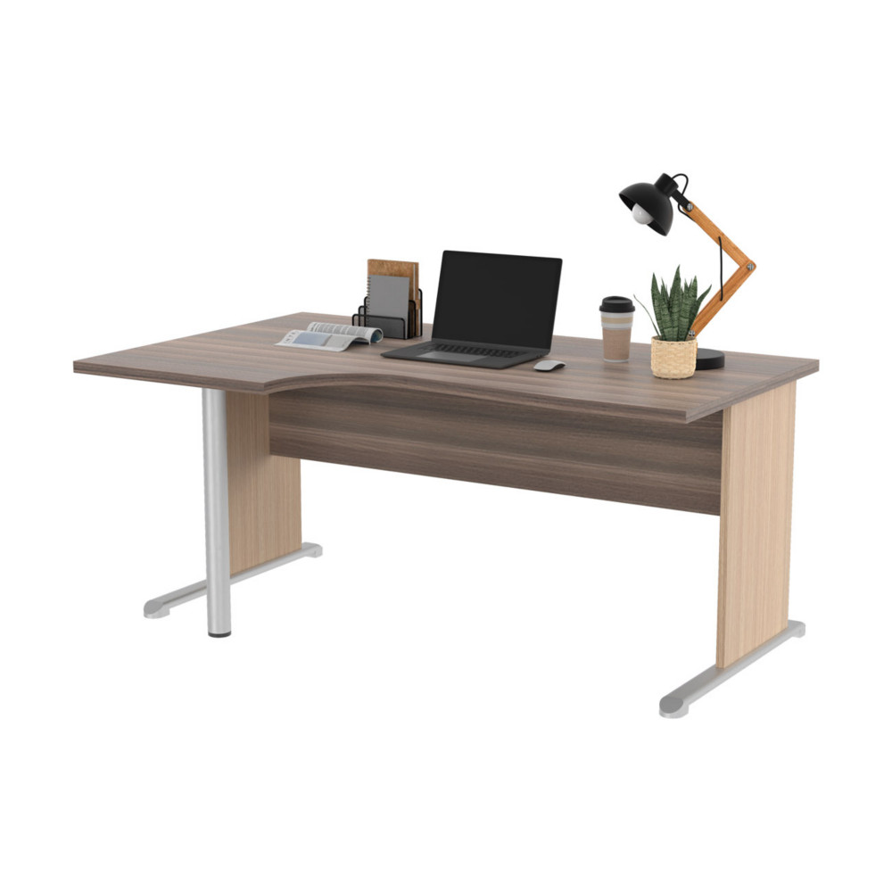 Bureau d'angle compact retour  gauche Pronto Bois - L.160 x P.100 cm - Plateau Cendre - Pieds L Chne