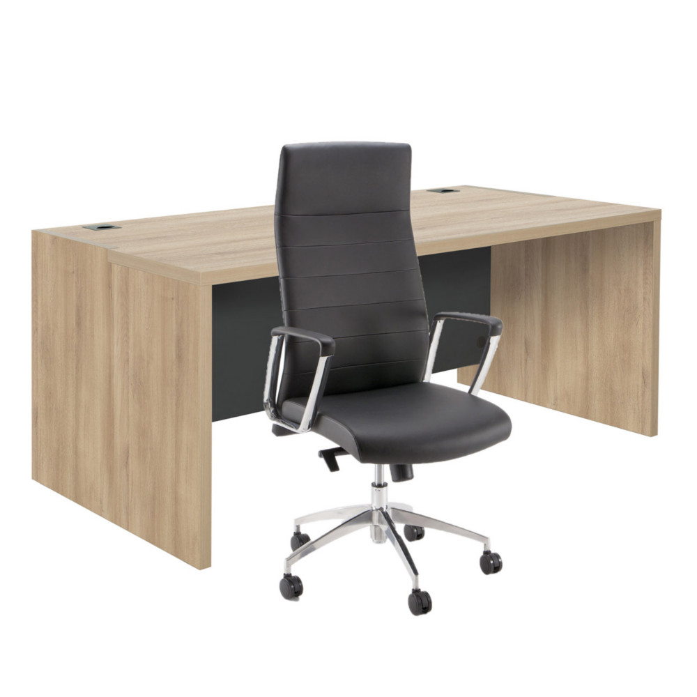 Pack Direction Bureau droit Osiris L.180 x P.90 cm - Chne Bocage + sige Nell simili cuir Noir