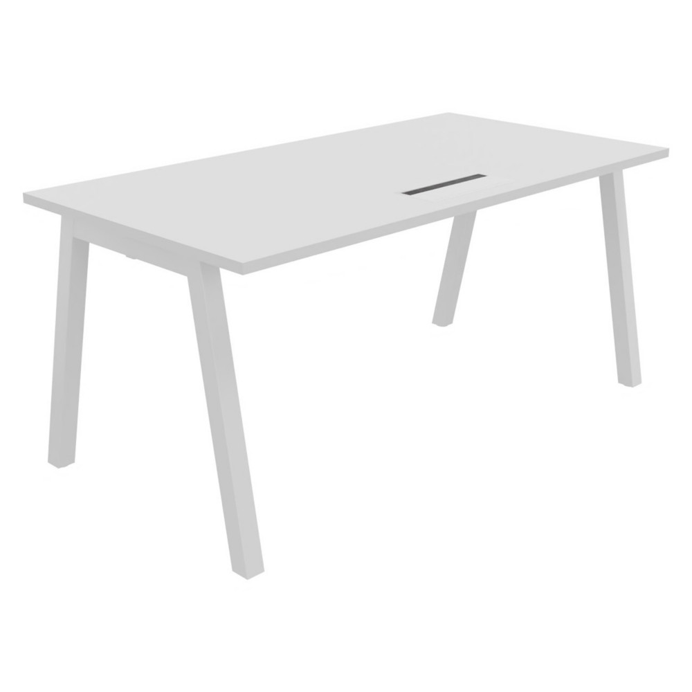 Bureau droit Burocolor A avec trappe d'accs - L.160 x P.80 cm - Plateau Blanc - Pieds Blanc