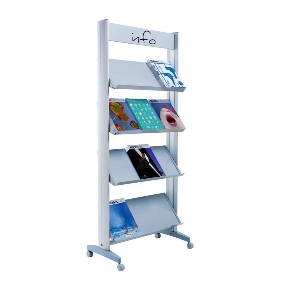 Paperflow Prsentoir de documents mobile - 12 documents A4 - Tablettes mtal - Gris