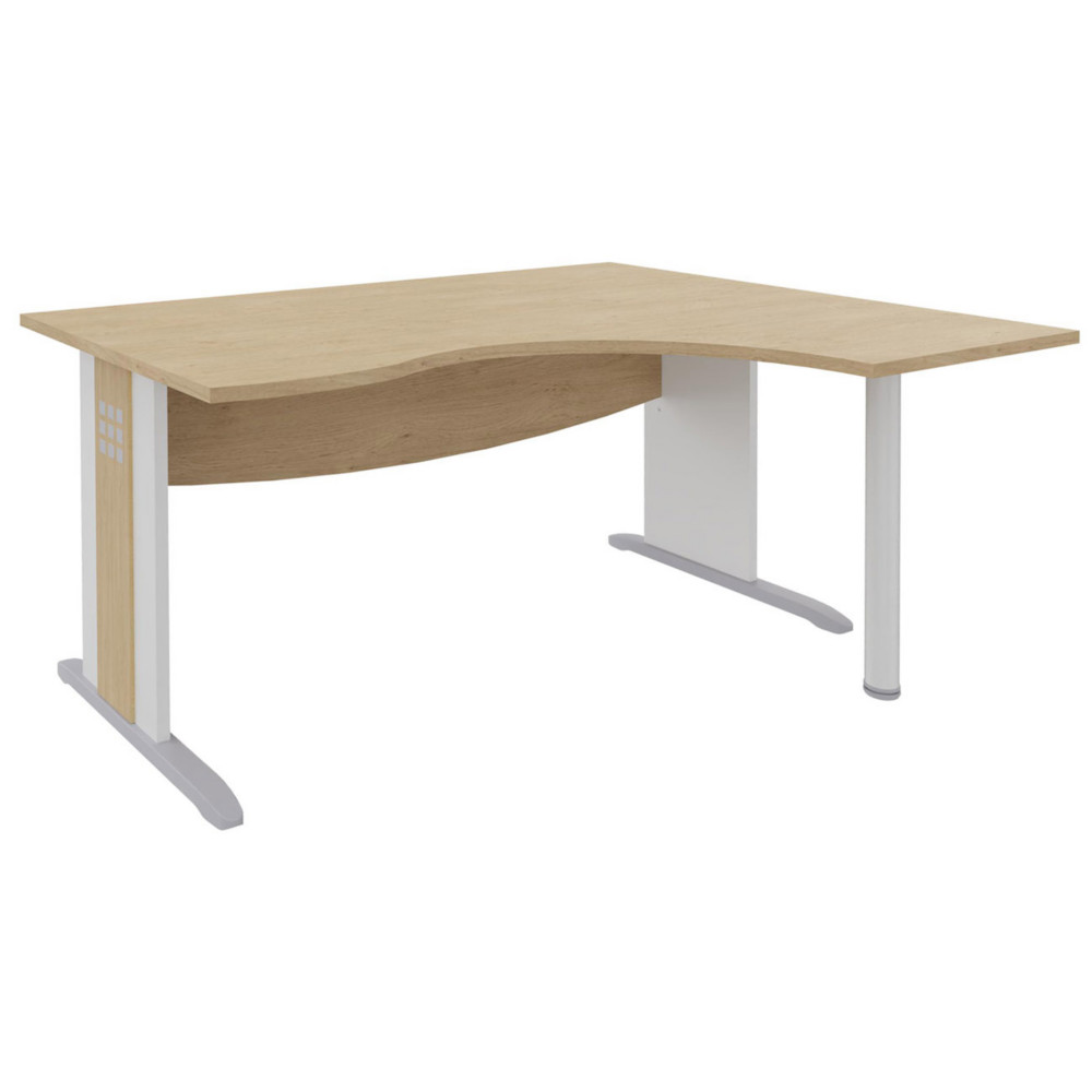 Bureau d'angle compact retour  droite Axiome - L.160 x P.120 cm - Plateau Chne - Pieds L Blanc