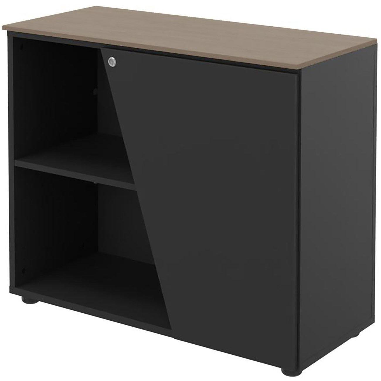 Armoire+basse+porte+à+droite+Rhea+-+L.+90+x+P.+40+x+H.+76+cm+-+Plateau+Noyer+-+Porte+Carbone