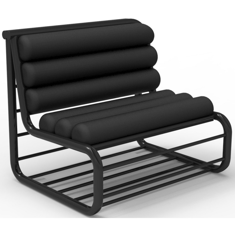 Banc d'intrieur Haven L.85 cm - Assise bois avec coussin noir et structure noire