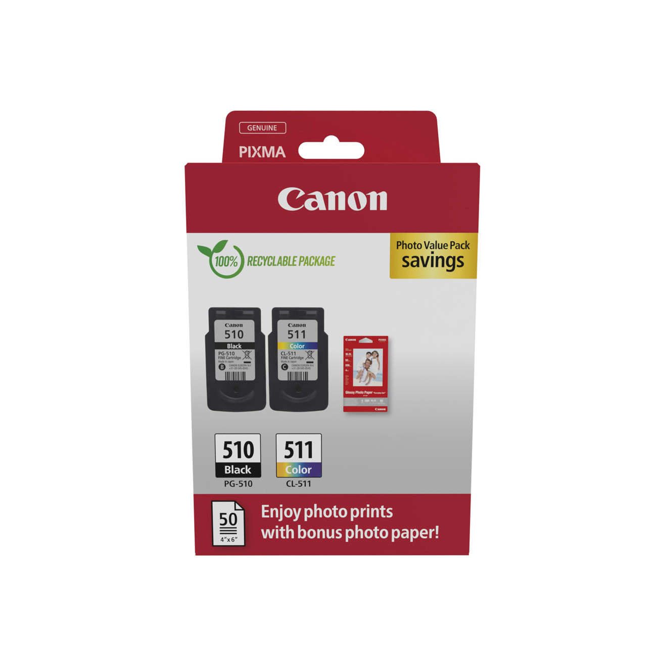 Pack De 2 Cartouches + Couleur + Papier Photo Canon Pg 510 / Cl 511 Canon - vue 9