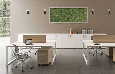 Scrivania Workstation a L per ufficio - fianchi in legno - cm. 180/180x80/60x72h  