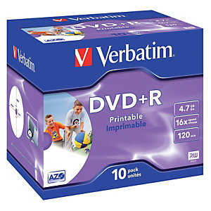10 bedrukbare DVD+R 4,7 GB Verbatim AZO 16x