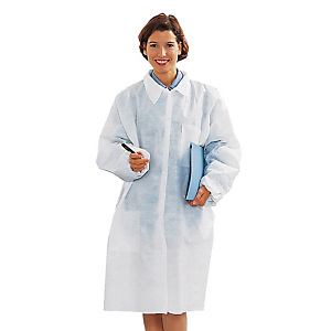 10 blouses jetables pour visiteurs, polypropylène, longueur 105 cm, taille unique 10 blouses jetables pour visiteurs, polypropylène, longueur 105 cm, taille unique