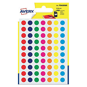 10 Etui van 420 gekleurde kleefpastilles diameter 8 mm, 7 geassorteerde kleuren