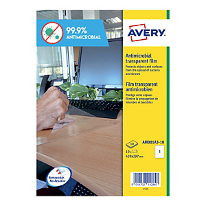 10 films polyester antimicrobiens amovibles dim. 420 x 297 mm format A3 transparent, le lot 10 films polyester antimicrobiens amovibles dim. 420 x 297 mm format A3 transparent, le lot