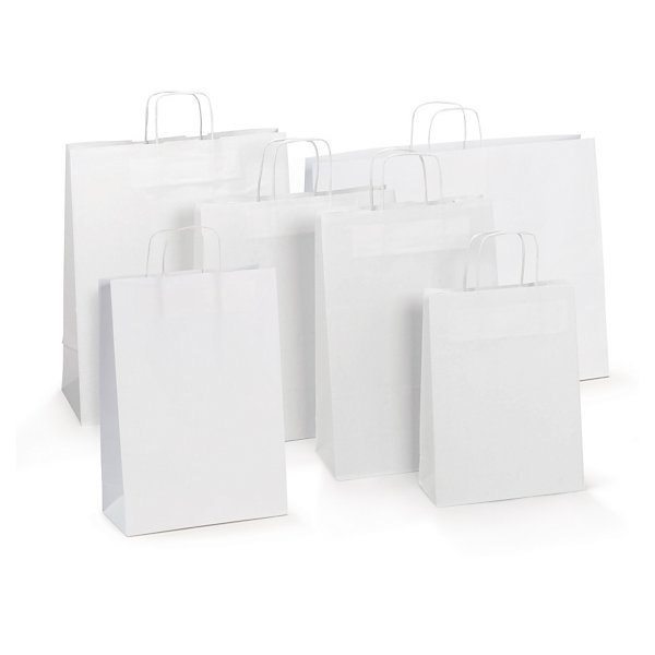 100 buste shopper in carta kraft bianche con maniglie ritorte RAJA 45x15x49 cm - 5