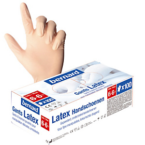 100 gants à usage court en latex poudrés Bernard, taille 6 - 6½ 100 gants à usage court en latex poudrés Bernard, taille 6 - 6½