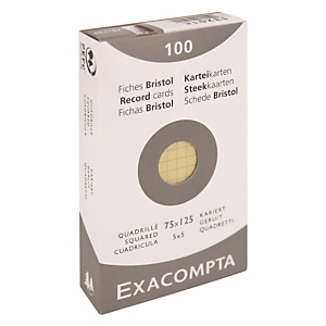 100 geruite bristol kaarten 12,5 x 20 cm Exacompta kleur geel, per doos 100 geruite bristol kaarten 12,5 x 20 cm Exacompta kleur geel, per doos