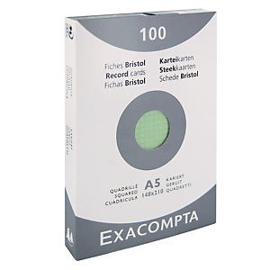100 geruite bristol kaarten 14,8 x 21 cm Exacompta kleur groen, per doos 100 geruite bristol kaarten 14,8 x 21 cm Exacompta kleur groen, per doos