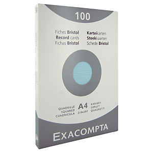 100 geruite bristol kaarten 21 x 29.7 cm Exacompta kleur blauw, per doos 100 geruite bristol kaarten 21 x 29.7 cm Exacompta kleur blauw, per doos
