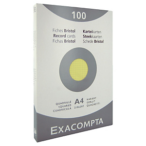 100 geruite bristol kaarten 21 x 29.7 cm Exacompta kleur geel, per doos 100 geruite bristol kaarten 21 x 29.7 cm Exacompta kleur geel, per doos
