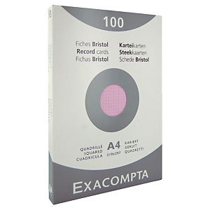 100 geruite bristol kaarten 21 x 29.7 cm Exacompta kleur roze, per doos 100 geruite bristol kaarten 21 x 29.7 cm Exacompta kleur roze, per doos