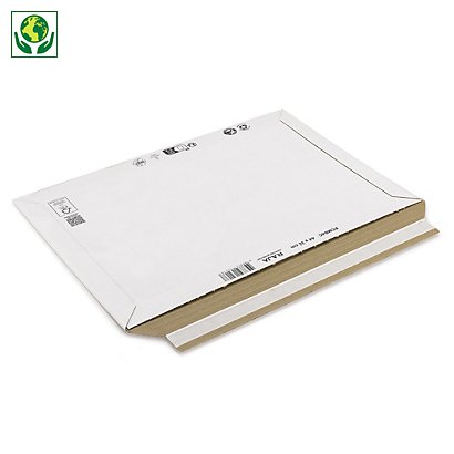100 pochettes blanches en carton rigide à fermeture adhésive RAJA, 440 x 320 mm - 1