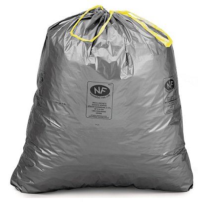 100 sacchi spazzatura grigi con laccio scorrevole 34 micron 82x90cm capacità 100l