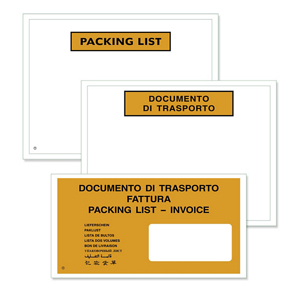 1000 buste portadocumenti adesive RAJA con scritta documento di trasporto + fattura in 10 lingue RAJA 22x11 cm - 1