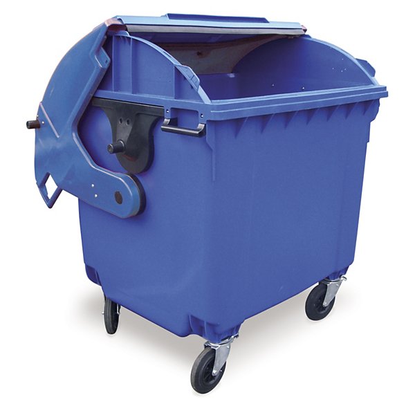 1100 litre 4 wheeled wheelie bin, flat lid, blue - 2