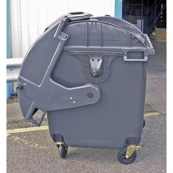 1100 litre 4 wheeled wheelie bin, flat lid, grey - 3