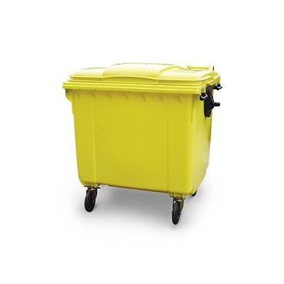 1100 litre 4 wheeled wheelie bin, roll top, yellow - 1