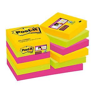 12 blocs notes repositionnables Post-it® Super Sticky Carnival 47,6 x 47,6 mm