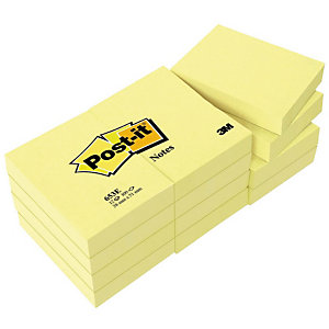 12 blocs Post-it® 38 x 51 mm classique coloris jaune, le lot
