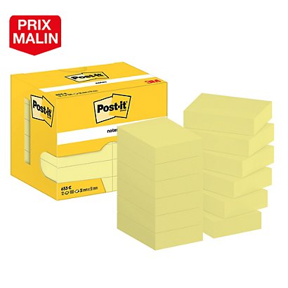 12 blocs Post-it® 38 x 51 mm classique coloris jaune, le lot - 1