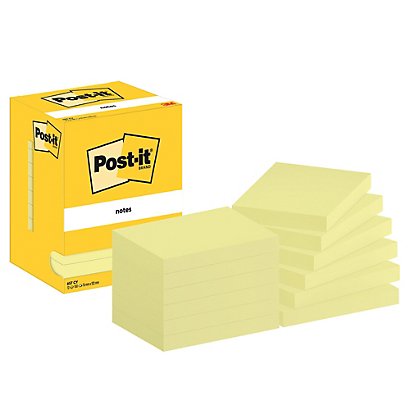 12 blocs Post-it® 76 x 102 mm classique coloris jaune, le lot - 1
