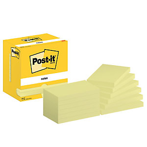 12 blocs Post-it® 76 x 127 mm classique coloris jaune, le lot