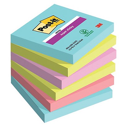 12 blokken herplaatsbare memo's Post-it® Super Sticky Cosmic 76 x 76 mm, per set