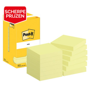 12 klassieke blokken Post-it® 76 x 76 mm kleur geel, per set
