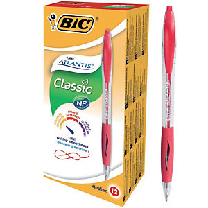 12 stylos-bille Bic® Atlantis coloris rouge