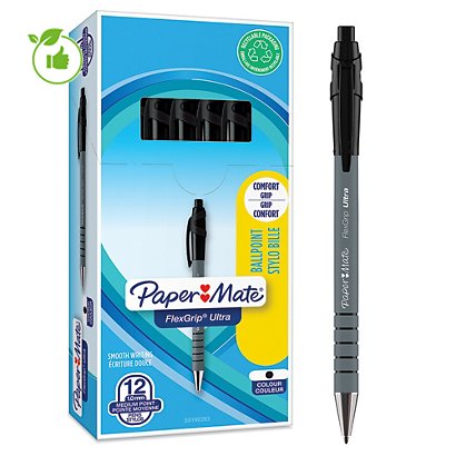 12 stylos-bille Paper Mate® Flexgrip ultra coloris noir - 1