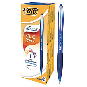 12 stylos-bille rétractables BIC Atlantis Soft bleus