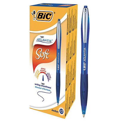 12 stylos-bille rétractables BIC Atlantis Soft bleus - 1