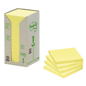 16 blocs notes repositionnables Post-it® recyclées jaune 76 x 76 mm