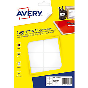 160 étiquettes blanches multifonctions Avery 38,5 x 65 mm