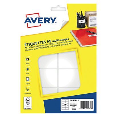 160 étiquettes blanches multifonctions Avery 38,5 x 65 mm - 1