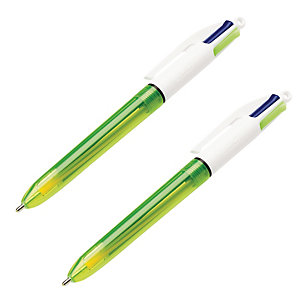 2 balpennen 4 kleuren fluo Bic