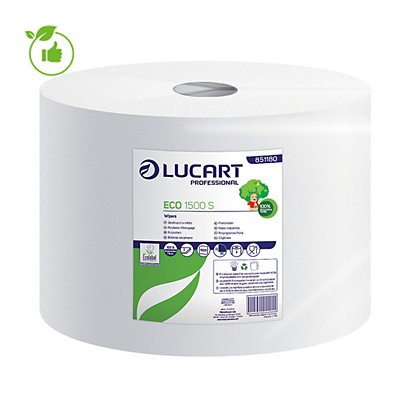 2 bobines d'essuyage blanches Eco Lucart, 1500 formats - 1