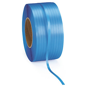 2 bobines feuillard polypropylène bleu largeur 12mm, diamètre 200 mm.